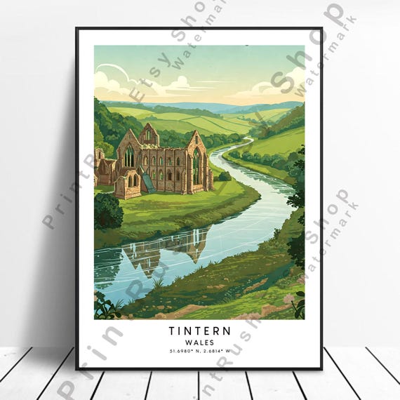 Tintern Abbey Illustration Art Poster Wales Travel Print Landscape Wall Dcor Artwork Gift