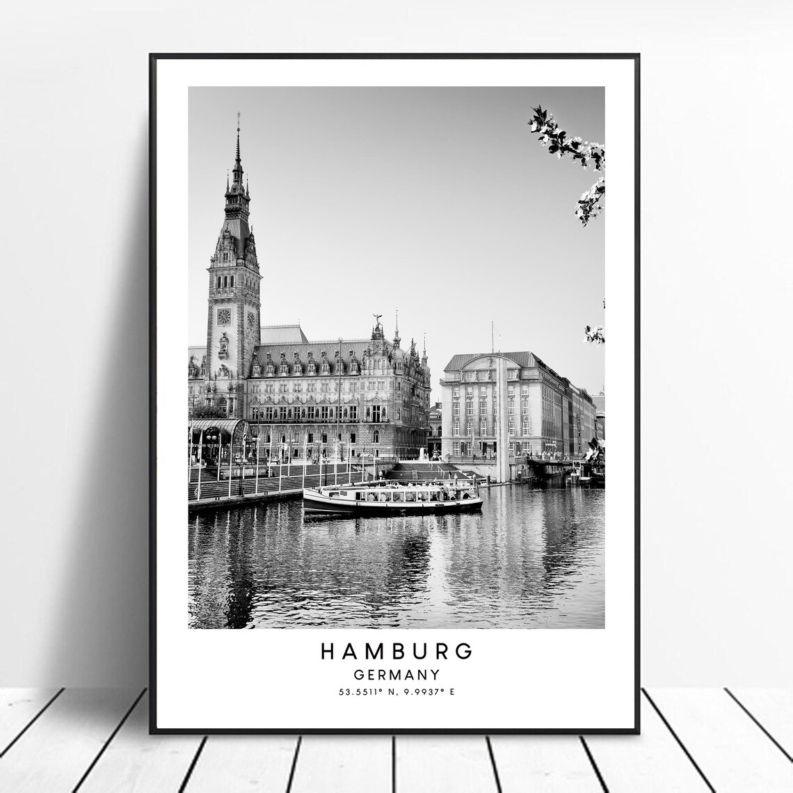 Hamburg Germany Black And White Minimalist Travel Poster