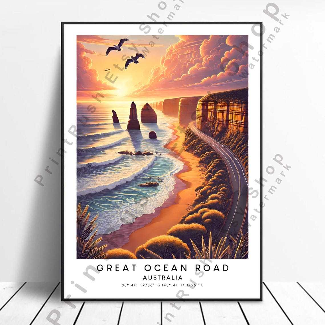 Great Ocean Road Australia Sunset Sea Stacks Coastal Travel Poster