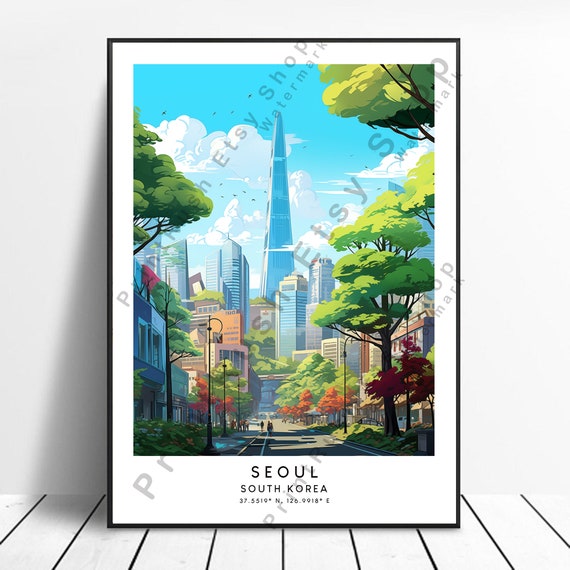 Seoul South Korea Travel Print Wall Decor Minimalist Home Dcor Gift Poster Hanging