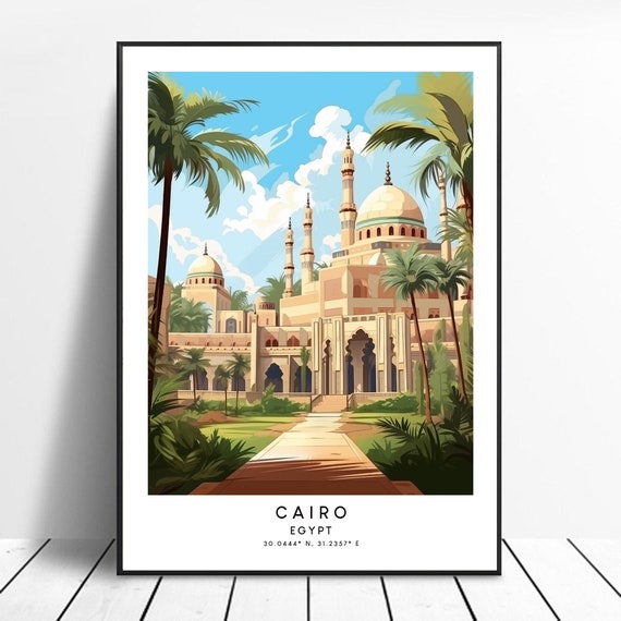 Cairo Egypt Travel Print Colourful Wall Art Poster Illustration Home Dcor Gift