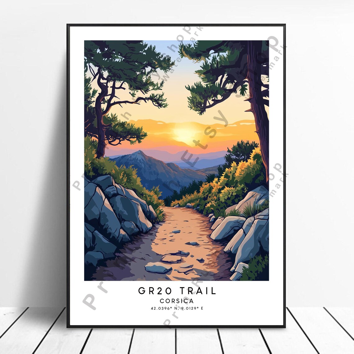 GR20 Trail Corsica Mountain Sunset Hiking Path Travel Poster
