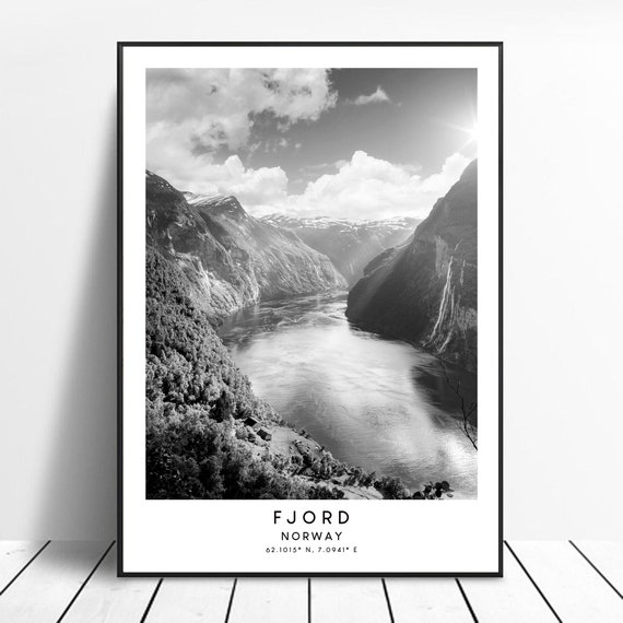 Norway Fjord Travel Poster, Minimalist Wall Art