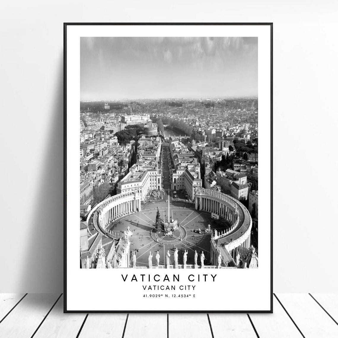 Vatican City Black and White Travel Poster, Minimalist