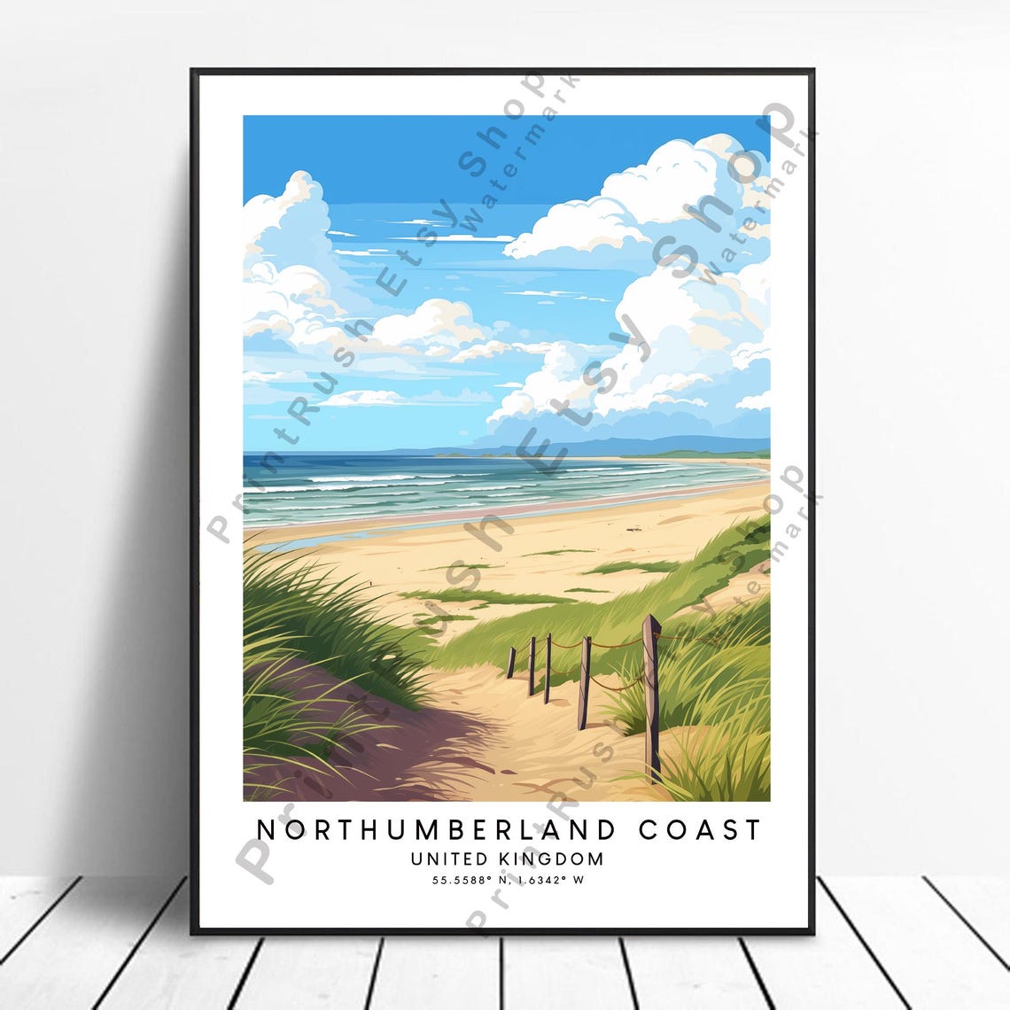 Northumberland Coast United Kingdom Beach Dunes Travel Poster