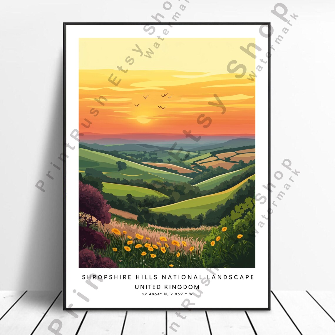 Shropshire Hills Sunset Rolling Countryside United Kingdom Poster
