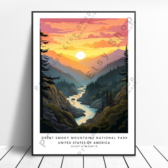 Great Smoky Mountains Poster Colourful Travel Print Minimalist Wall Art Hanging Home Dcor Gift