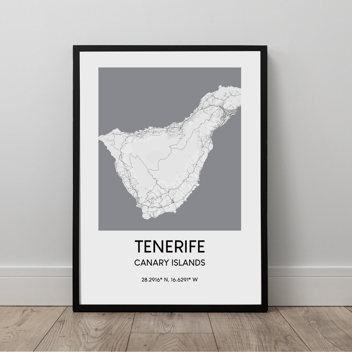 Tenerife Map Print Island Wall Art Poster Canary Islands Travel Black And White Minimalist Dcor Gift