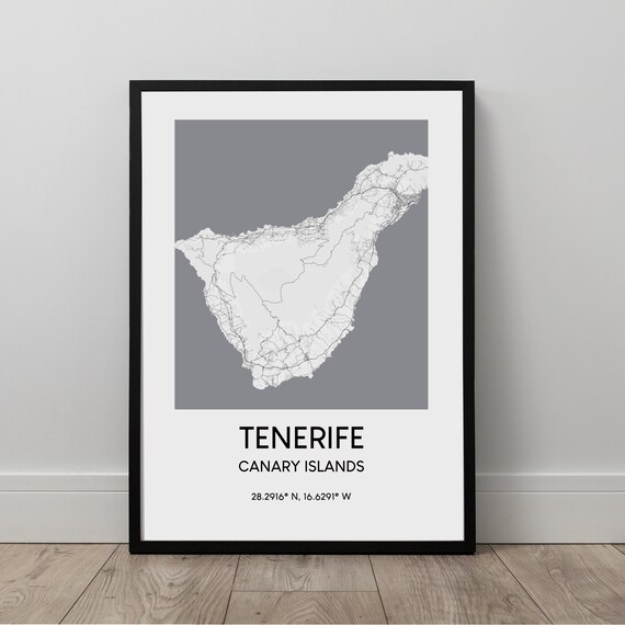 Tenerife Map Print Island Wall Art Poster Canary Islands Travel Black And White Minimalist Dcor Gift