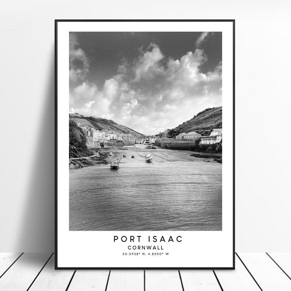 Port Isaac Black and White Travel Poster, Cornwall