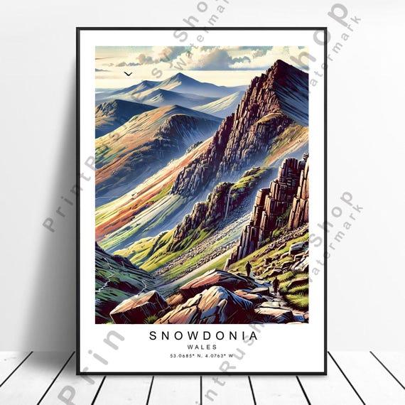 Snowdonia Illustration Art Wales Travel Poster National Park Welsh Landscape Print Dcor Wall Hanging Gift