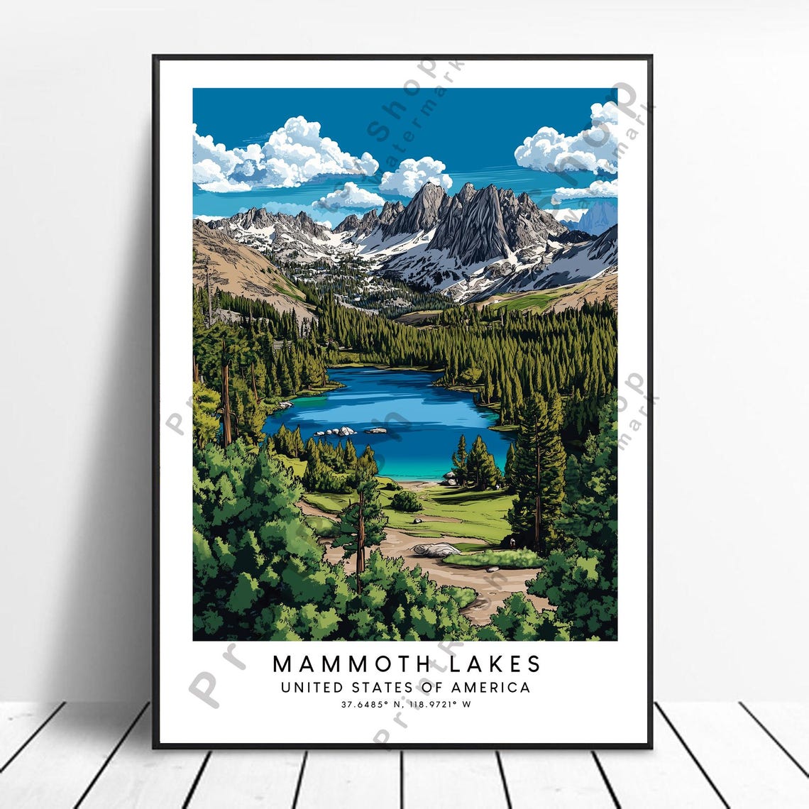 Mammoth Lakes Alpine Lake Jagged Peaks Evergreen Valley Travel Poster