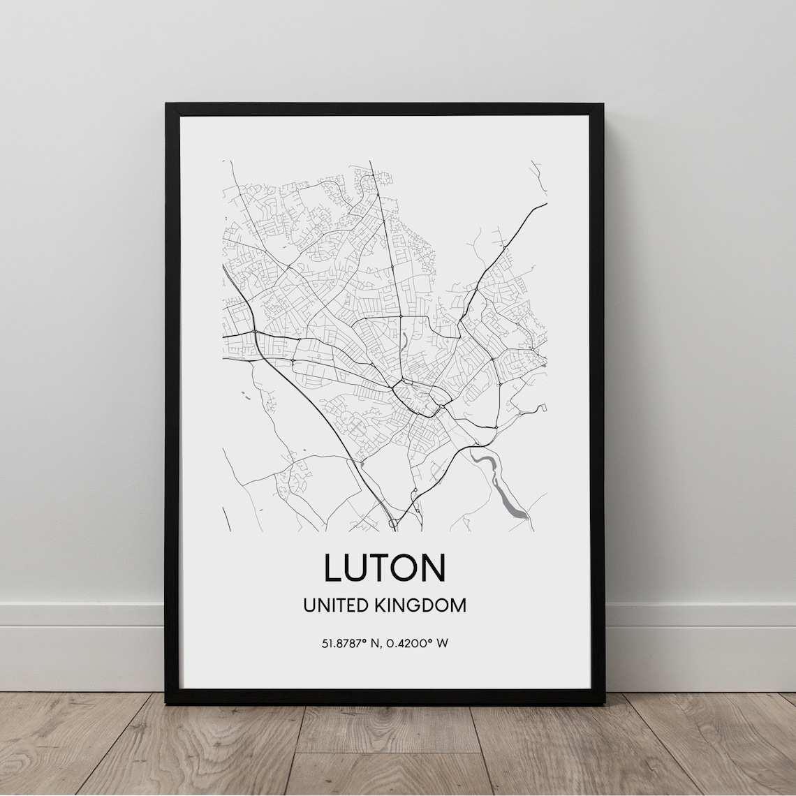 Luton United Kingdom Minimalist Black and White City Map Poster