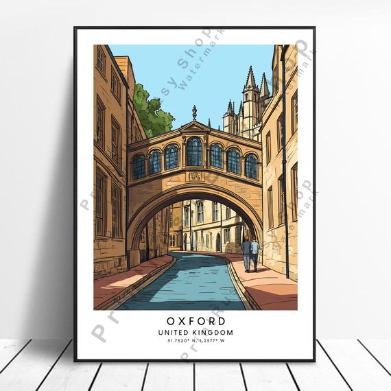 Oxford England Travel Print Colourful Poster Wall Minimalist Art Home Decor Illustration Gift