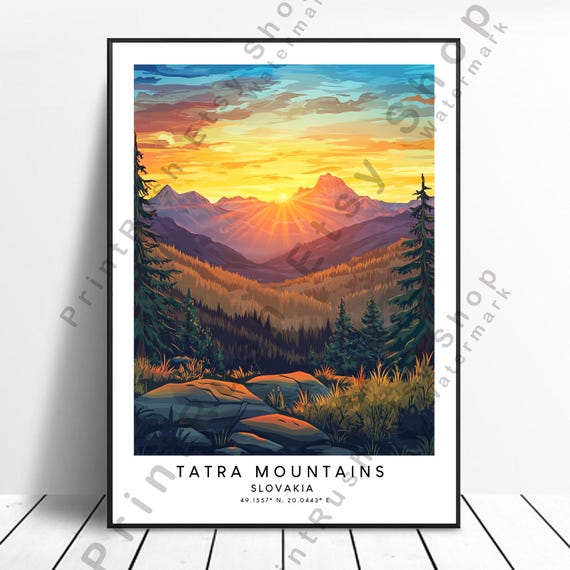 Tatra Mountains Print Slovakia Travel Poster Illustration Art Dcor Forest