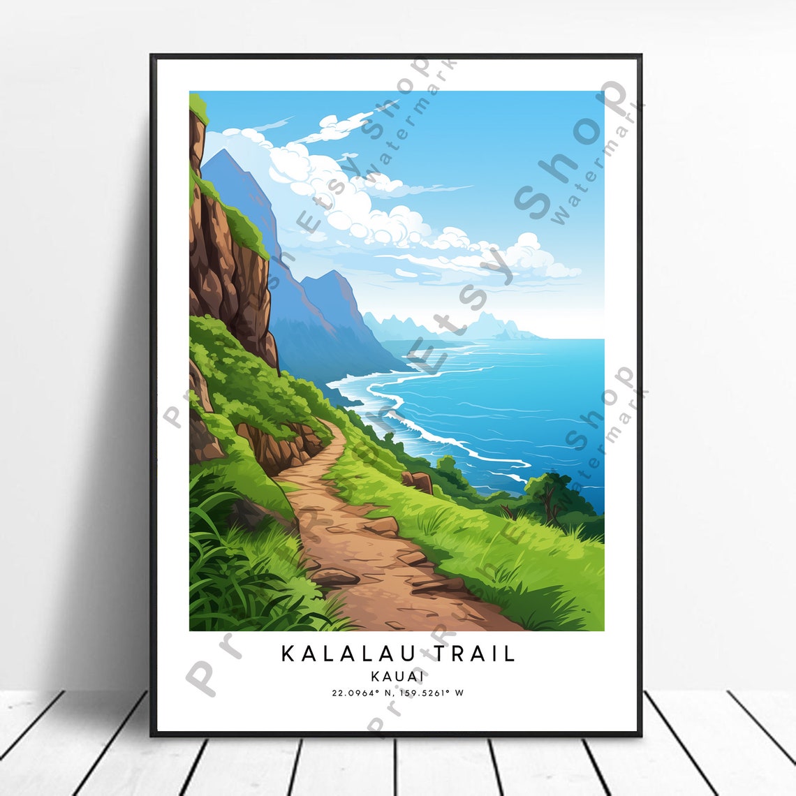Kalalau Trail Kauai Hawaii Scenic Coastal Cliff Hiking Poster