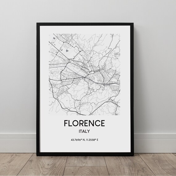 Florence City Map Print Black And White Poster Italy Travel Coordinates Wall Art Gift