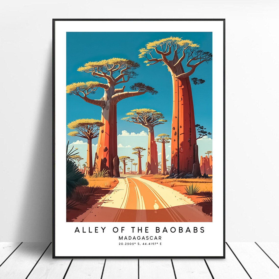 Alley Of The Baobabs Madagascar Sunset Coordinates Travel Poster