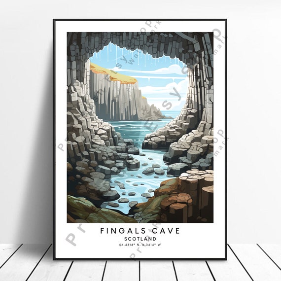 Scotland Travel Print Colourful Fingals Cave Poster Abstract Minimalist Artwork Gift