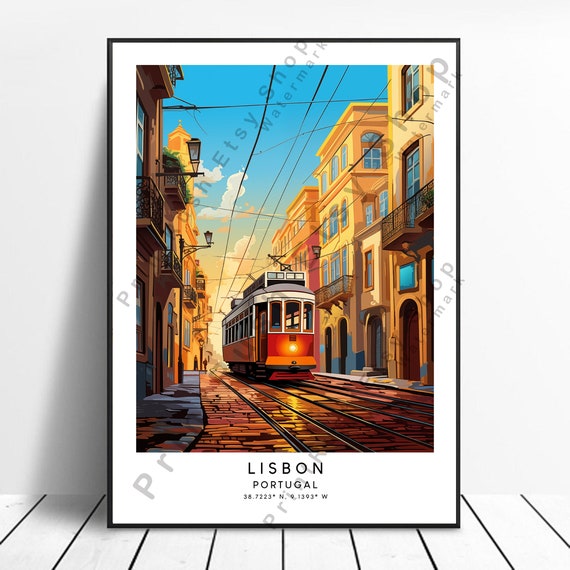Lisbon Travel Print Colourful Poster Minimalist Portugal Wall Art Home Dcor Hanging Gift