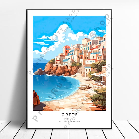 Crete Travel Print Colourful Poster Abstract Minimalist Wall Art Greece Gift