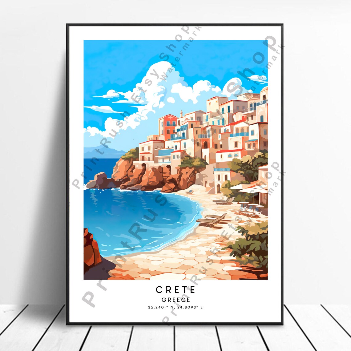 Crete Travel Print Colourful Poster Abstract Minimalist Wall Art Greece Gift