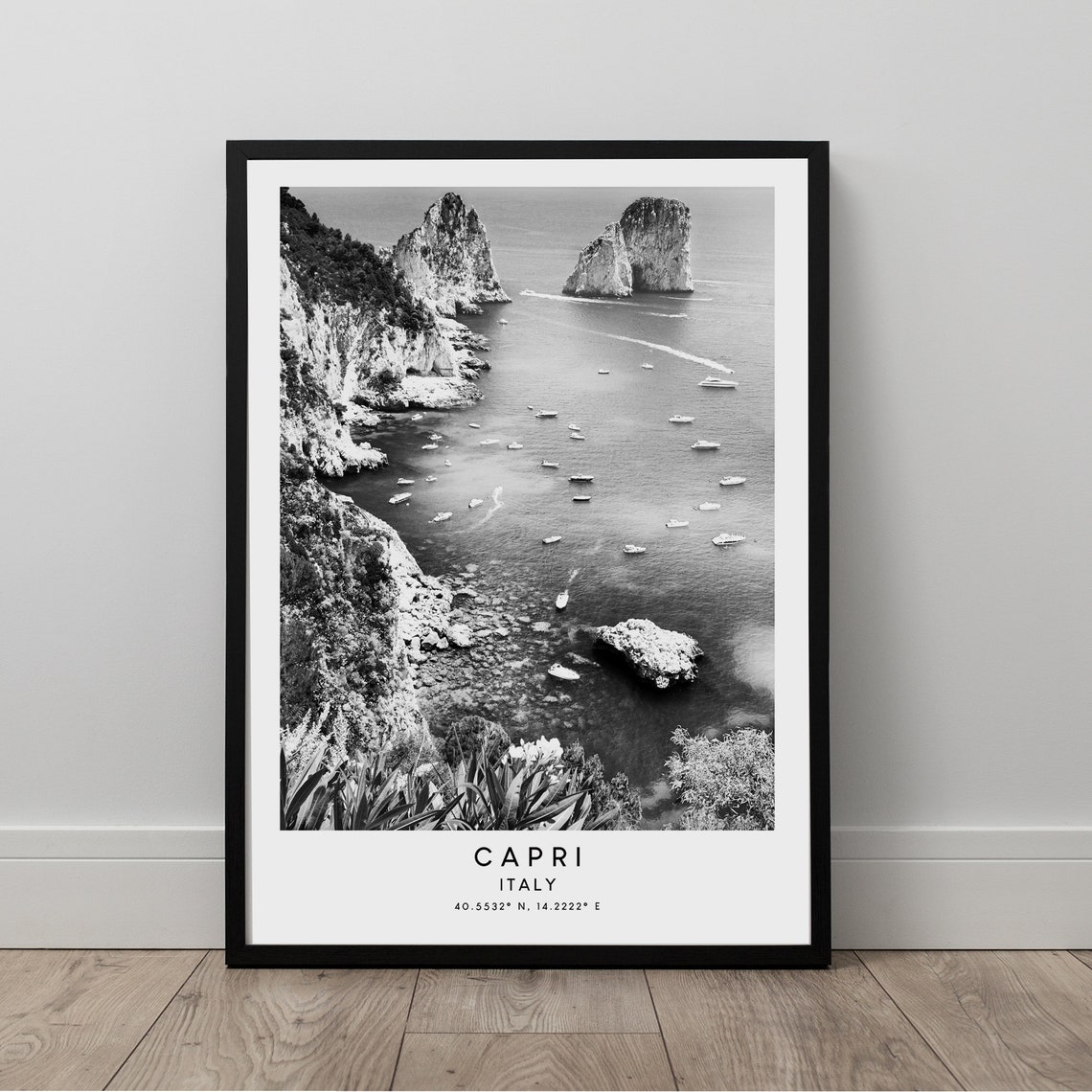 Capri Italy Travel Poster, Black And White Coordinates - Image 2