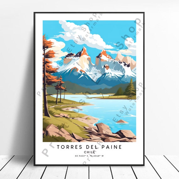 Torres Del Paine Travel Poster Colourful Print Abstract Minimalist Wall