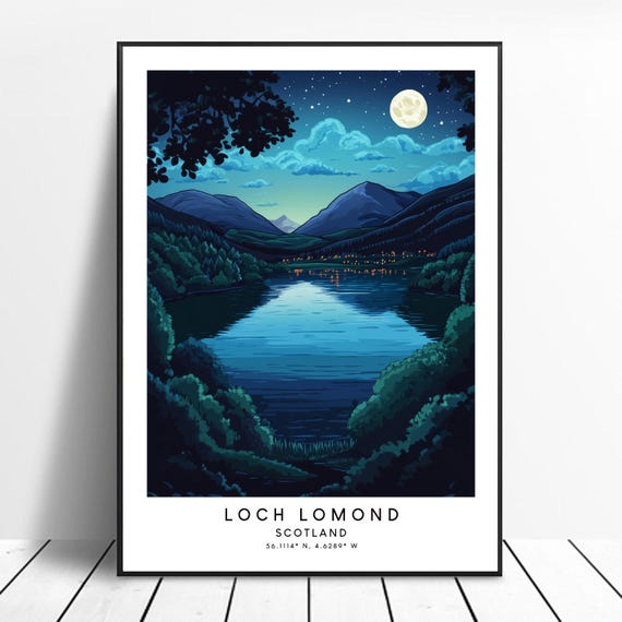Loch Lomond Travel Print Artwork Scotland Poster Lake Dcor Illustration Wall Hanging Gift