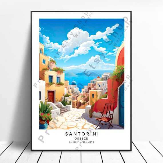 Santorini Greece Whitewashed Village Aegean Coast Travel Poster