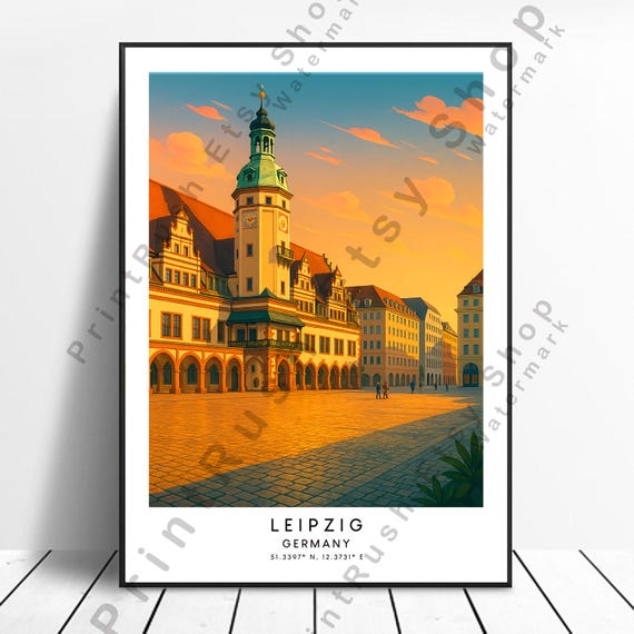 Germany Travel Poster Leipzig Wall Art Illustration Dcor Colourful Home Print Gift