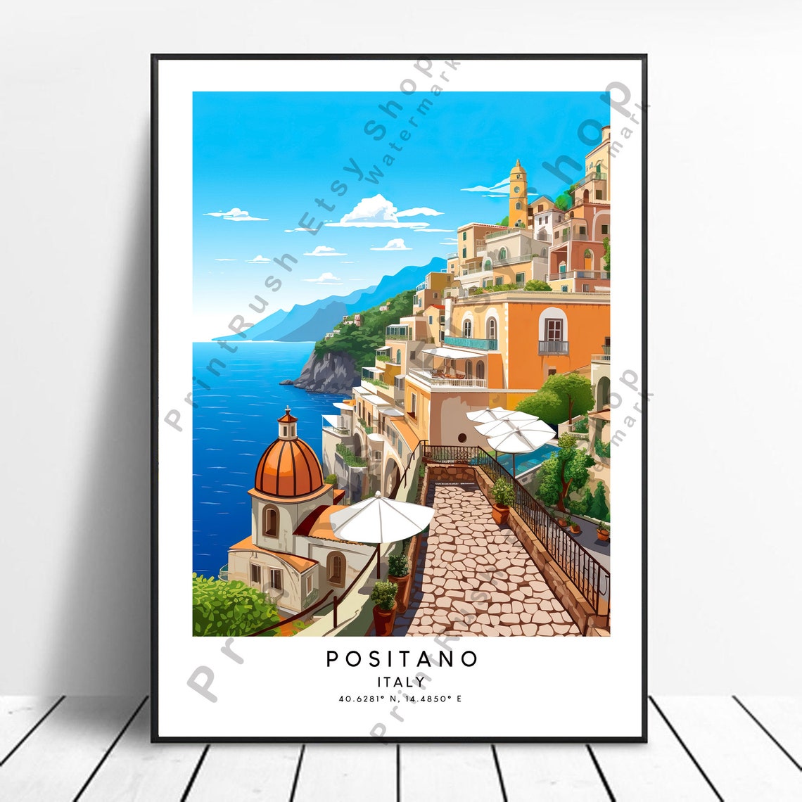 Italy Travel Print Positano Poster Art Minimalist Wall Amalfi Coast Christmas Gift