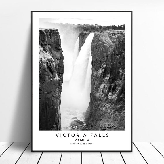 Victoria Falls Black and White Minimalist Art Print
