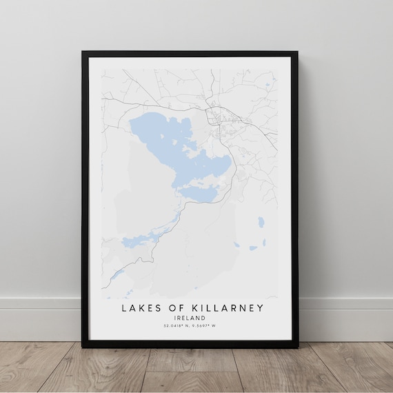 Lakes Of Killarney Map Print Art Wall Minimalist Gift