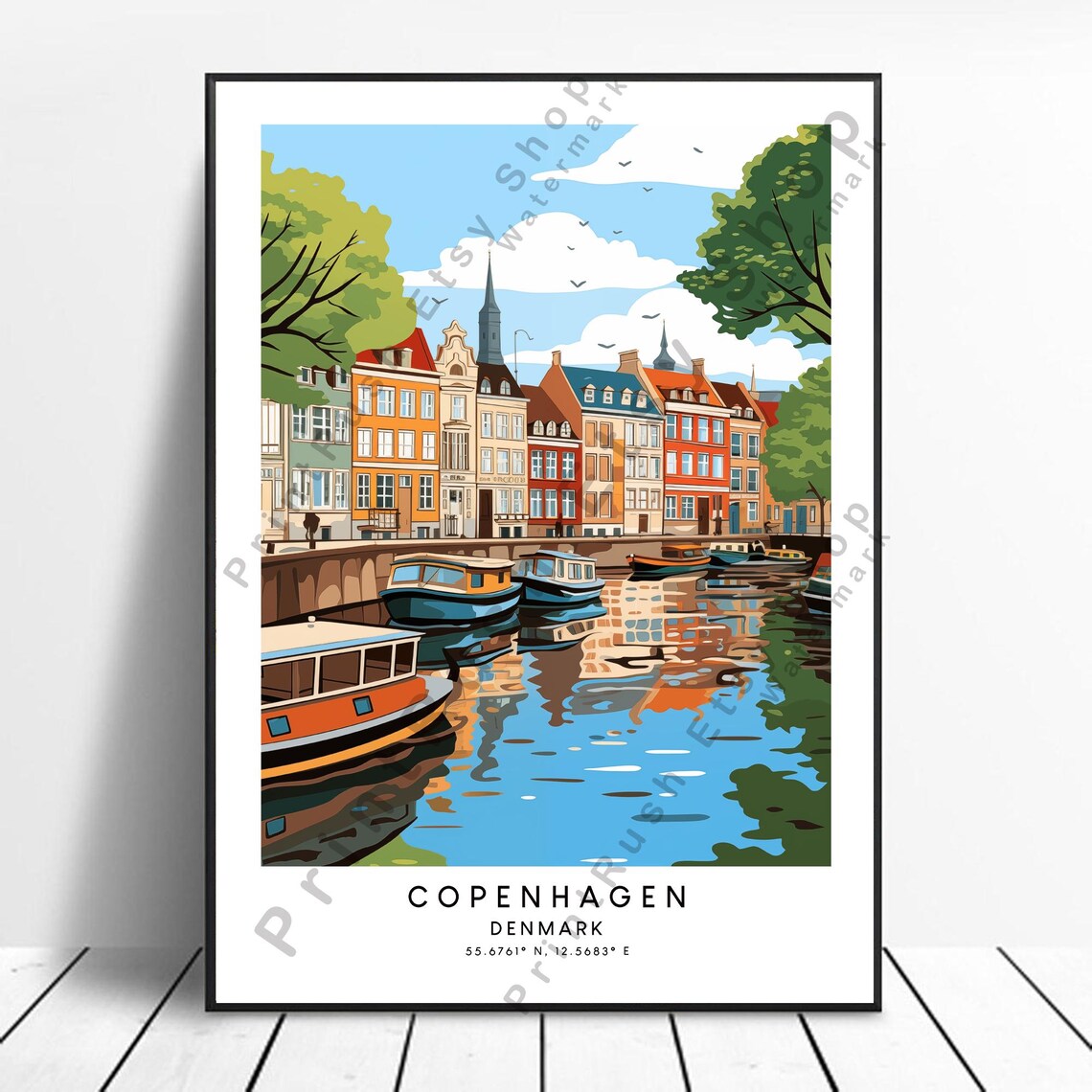 Copenhagen Denmark Nyhavn Canal Houses Colorful Travel Poster