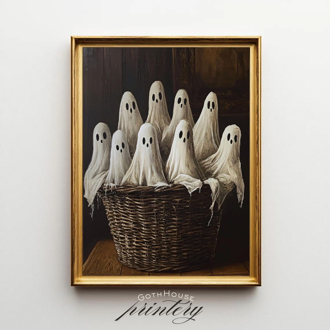 Cute Ghosts in a Basket Whimsical Halloween Spooky Cute Wall Art