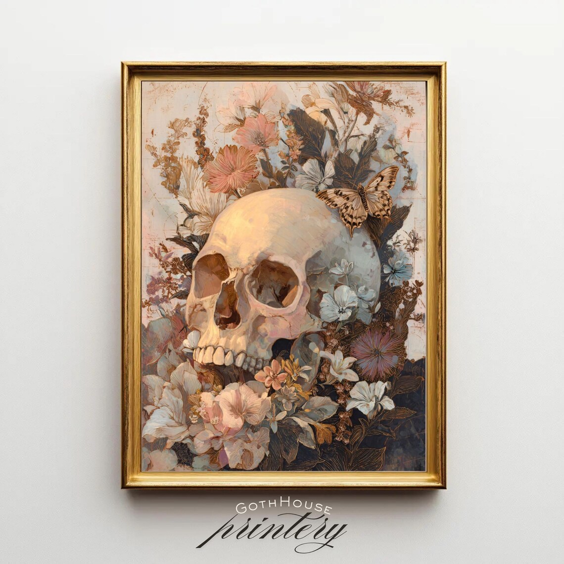 Floral Skull Gothic Print Dark Academia Halloween Wall Art