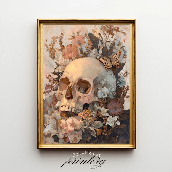 Floral Skull Gothic Print Dark Academia Halloween Wall Art