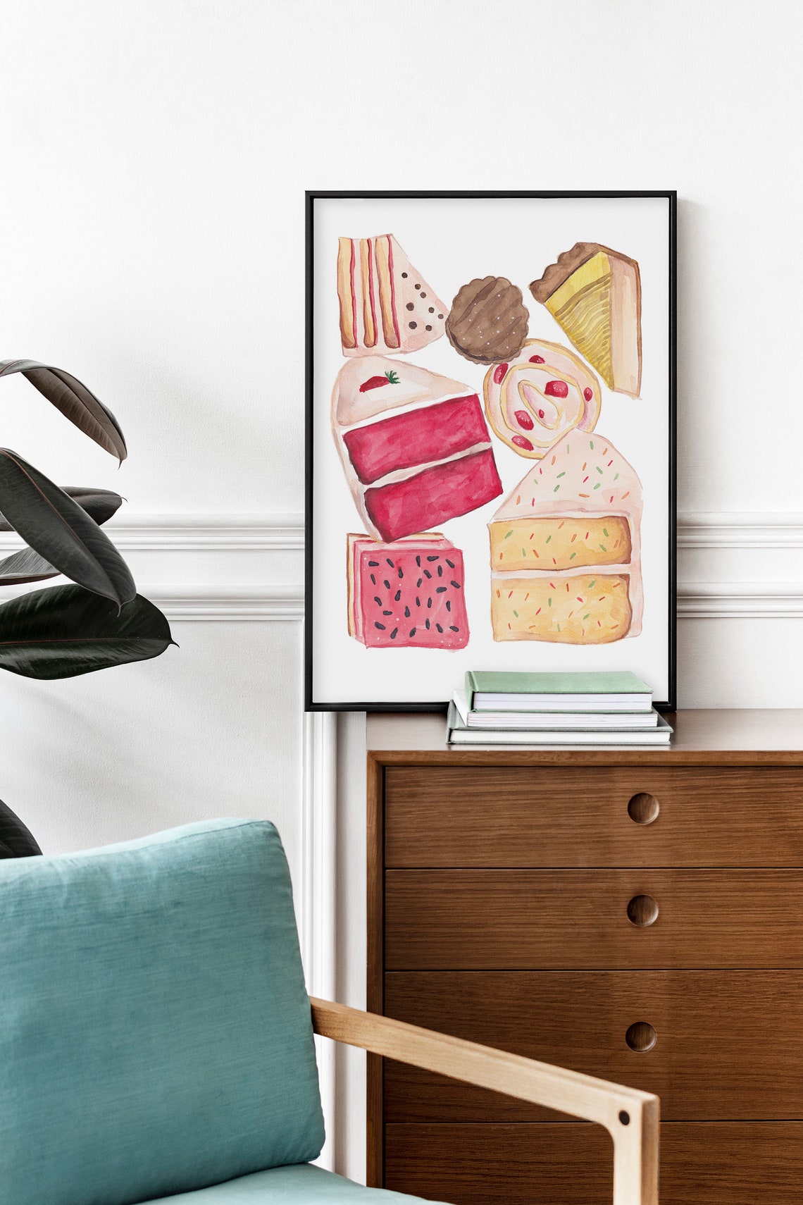 Pink Background Cake And Dessert Watercolor Collage Bakery Wall Art - Image 2
