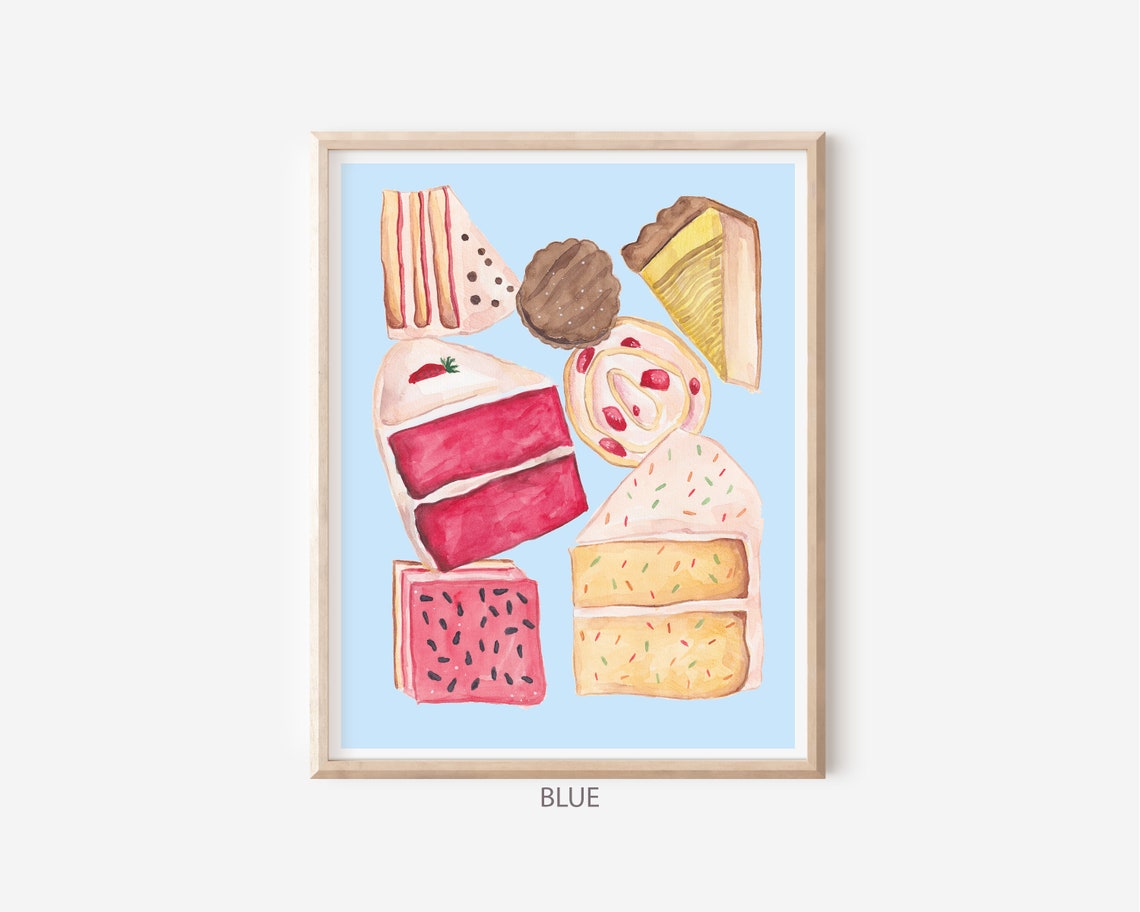 Pink Background Cake And Dessert Watercolor Collage Bakery Wall Art - Image 3