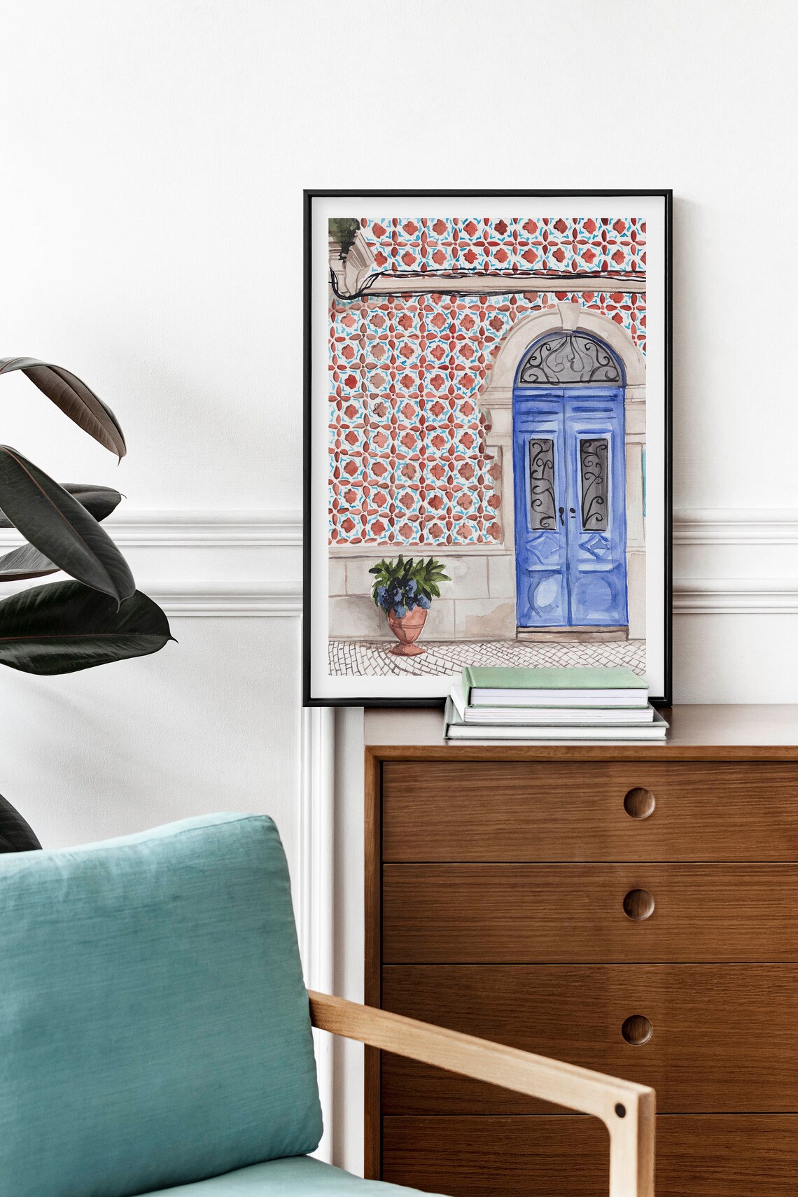 Blue Door Lisbon Tile Art Print, Portugal Travel - Image 2
