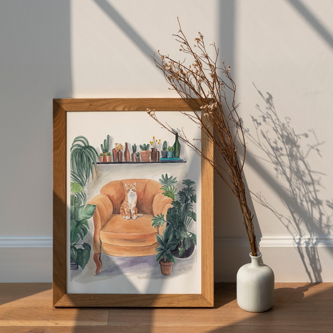 Orange Cat In Armchair Surrounded By Lush Houseplants Botanical Print - Image 4