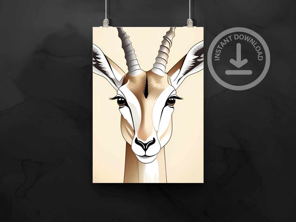 Gazelle Portrait Minimalist Cream Ink Safari Animal Face Art Poster - Image 3
