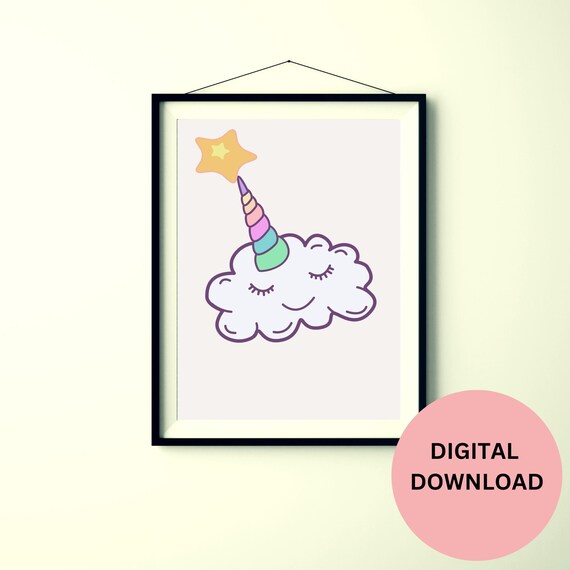 Cute Unicorn Cloud Wall Art Print Gift For Kids Room Dreamy Nursery Decor Magical Baby Shower Gift Cute Wall Art For Girls Bedroom