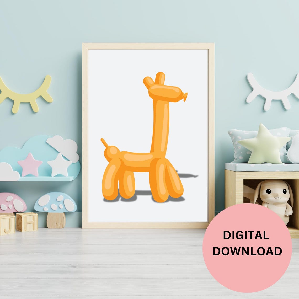Orange Balloon Giraffe Cute 3D Balloon Animal Kids Room Poster