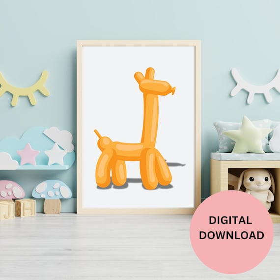 Orange Balloon Giraffe Cute 3D Balloon Animal Kids Room Poster
