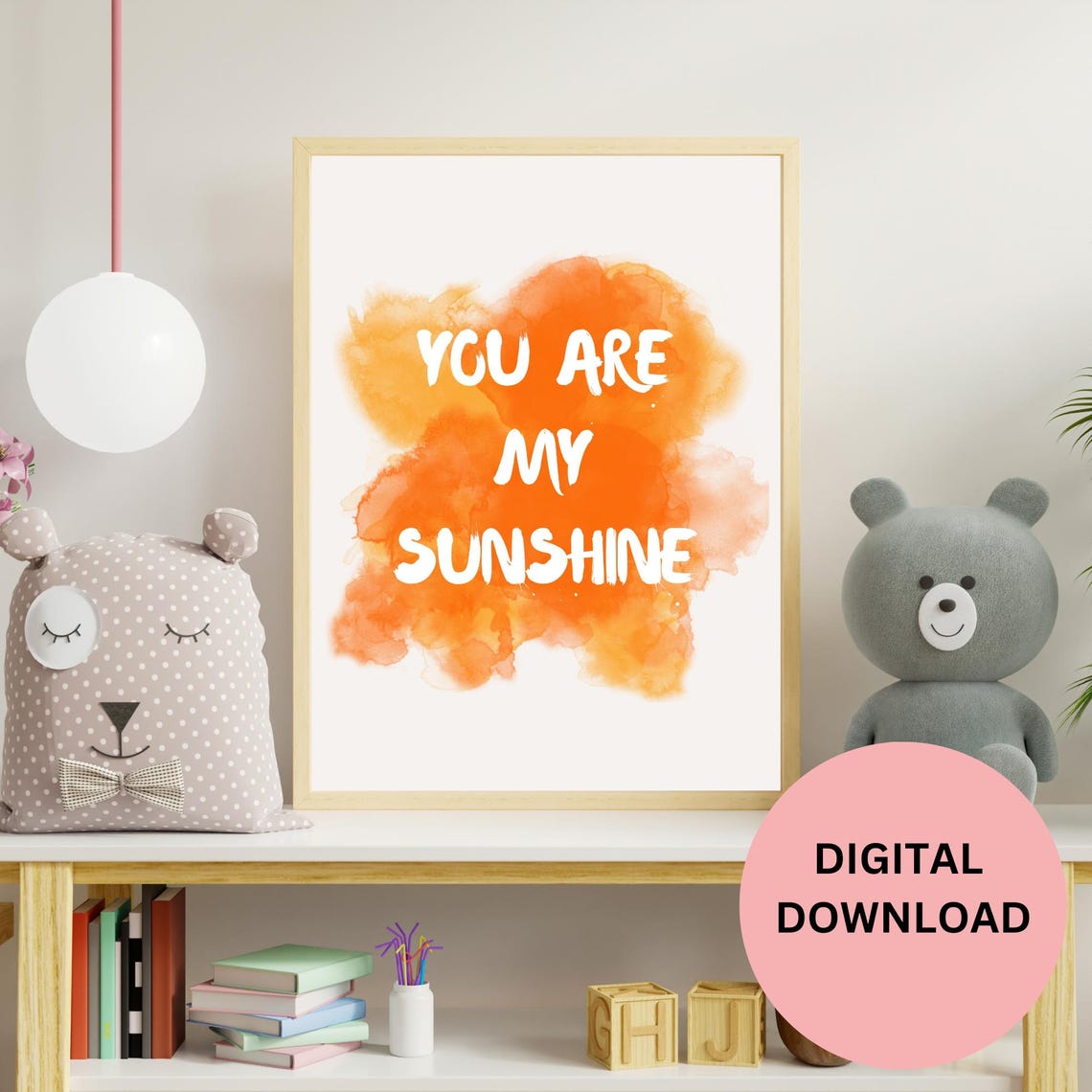 You Are My Sunshine Orange Watercolor Heart Hanging Scroll Kids Poster - Image 3