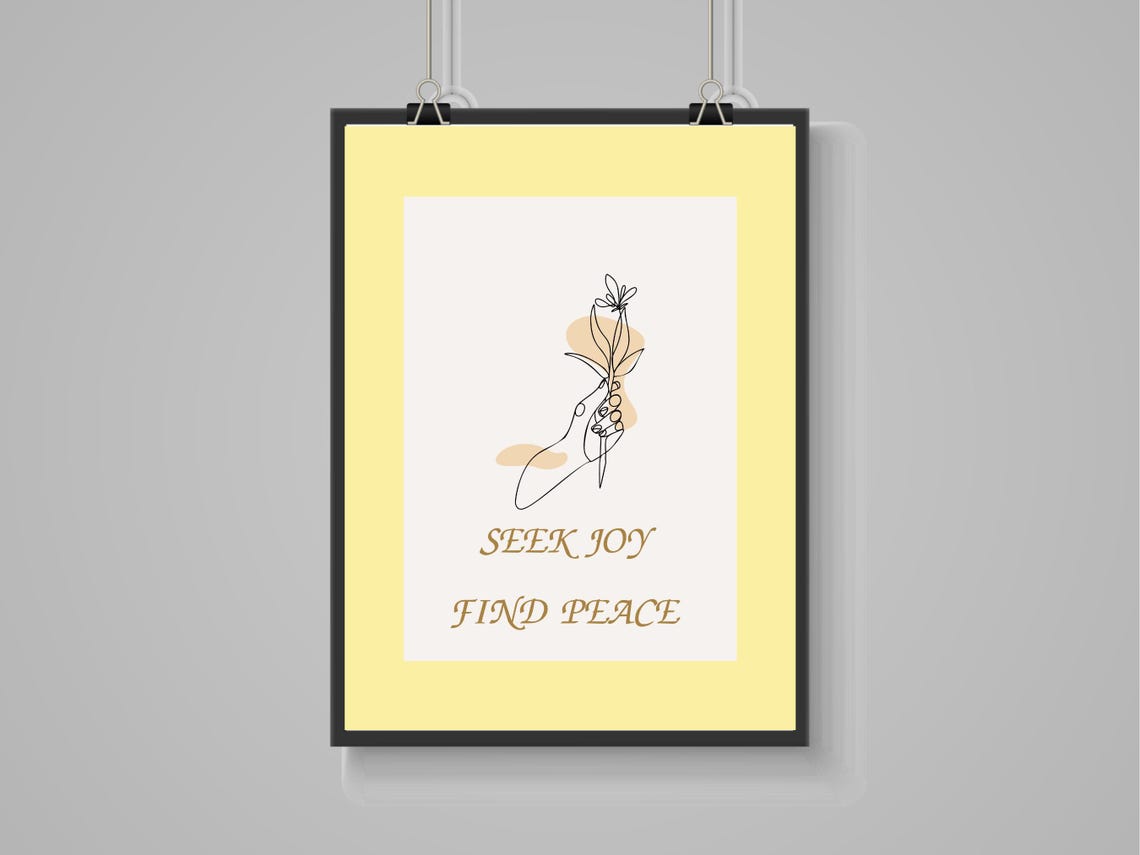 Seek Joy Find Peace Minimalist Floral Gold Script Quote Poster