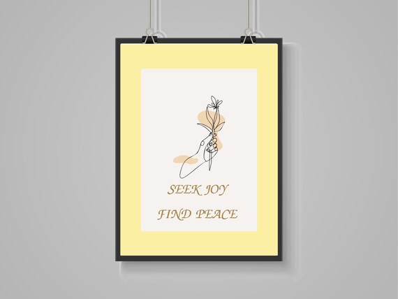Seek Joy Find Peace Minimalist Floral Gold Script Quote Poster