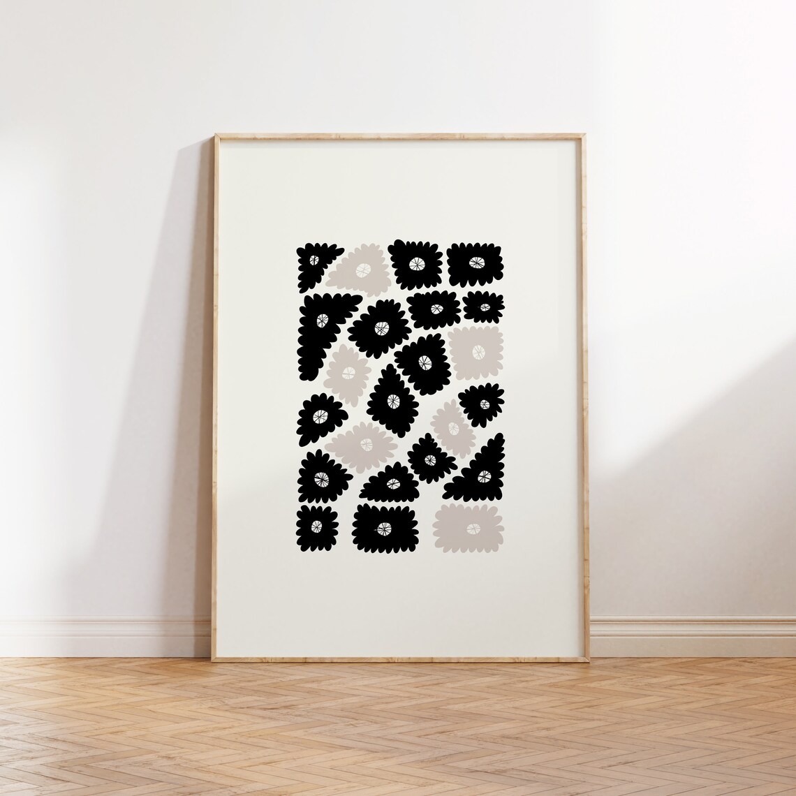 Dark Flowers Black-And-White Abstract Floral Poster